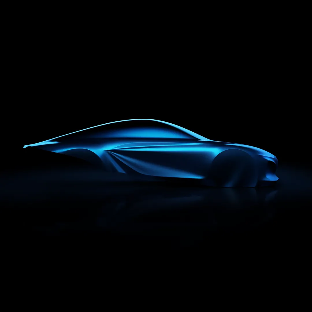 Alpine A110 — rzeźba, bok, ciemne tło