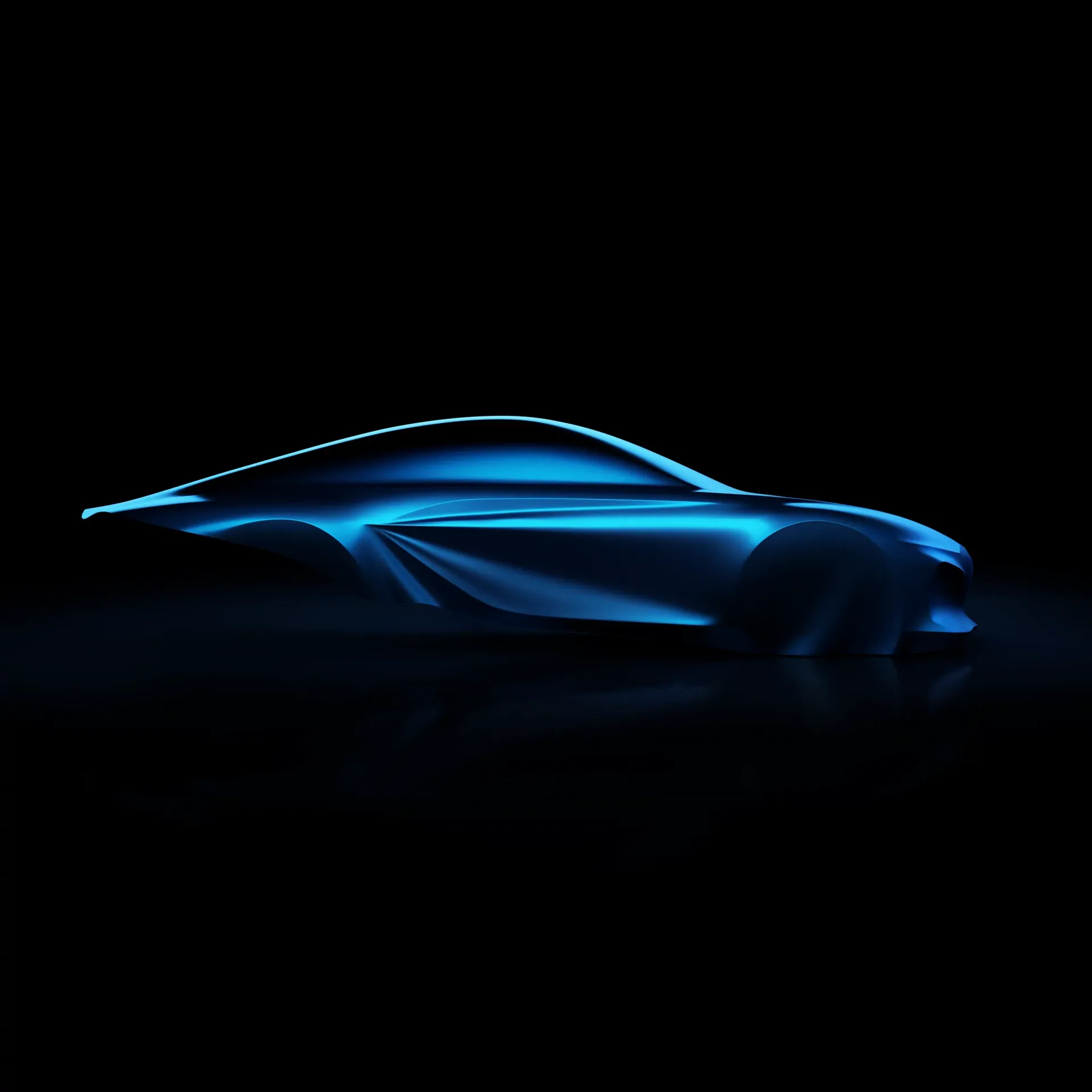 Alpine A110 — rzeźba, bok, ciemne tło