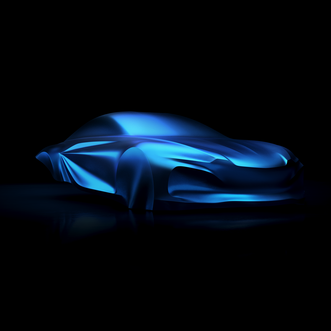 Alpine A110 — rzeźba, bok, ciemne tło