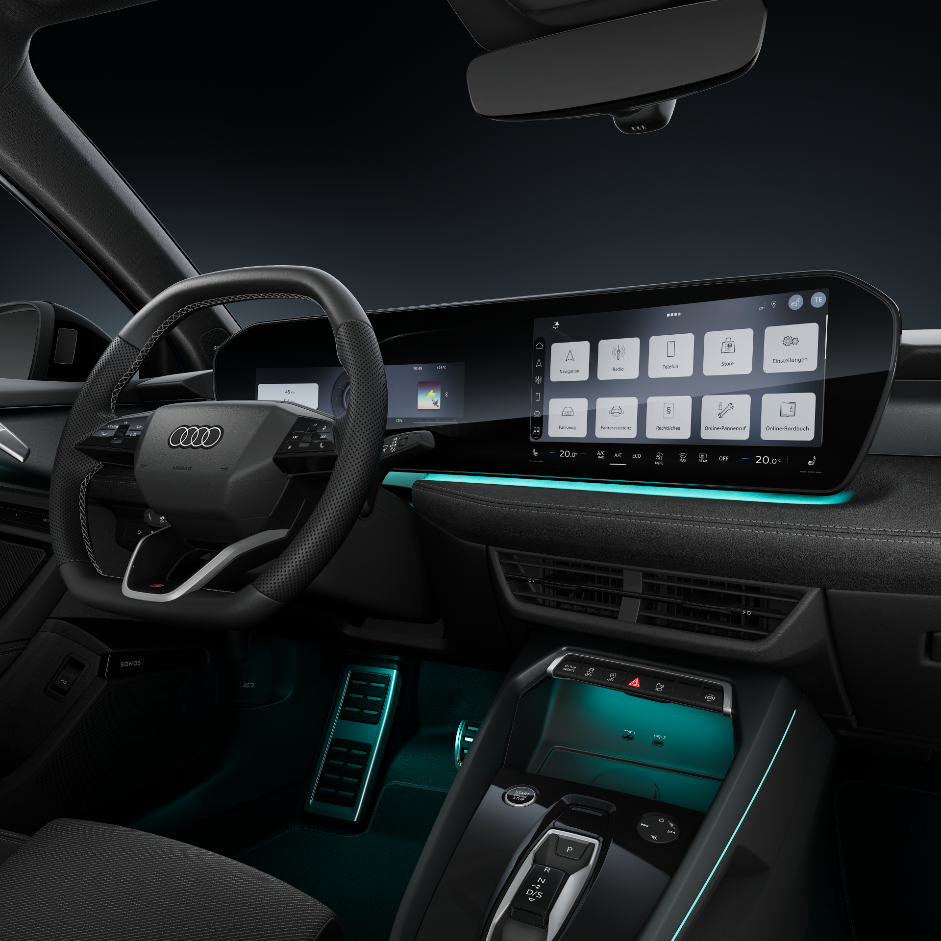 Audi A3 — nowy kokpit z cyfrowymi ekranami, widok zza kierownicy