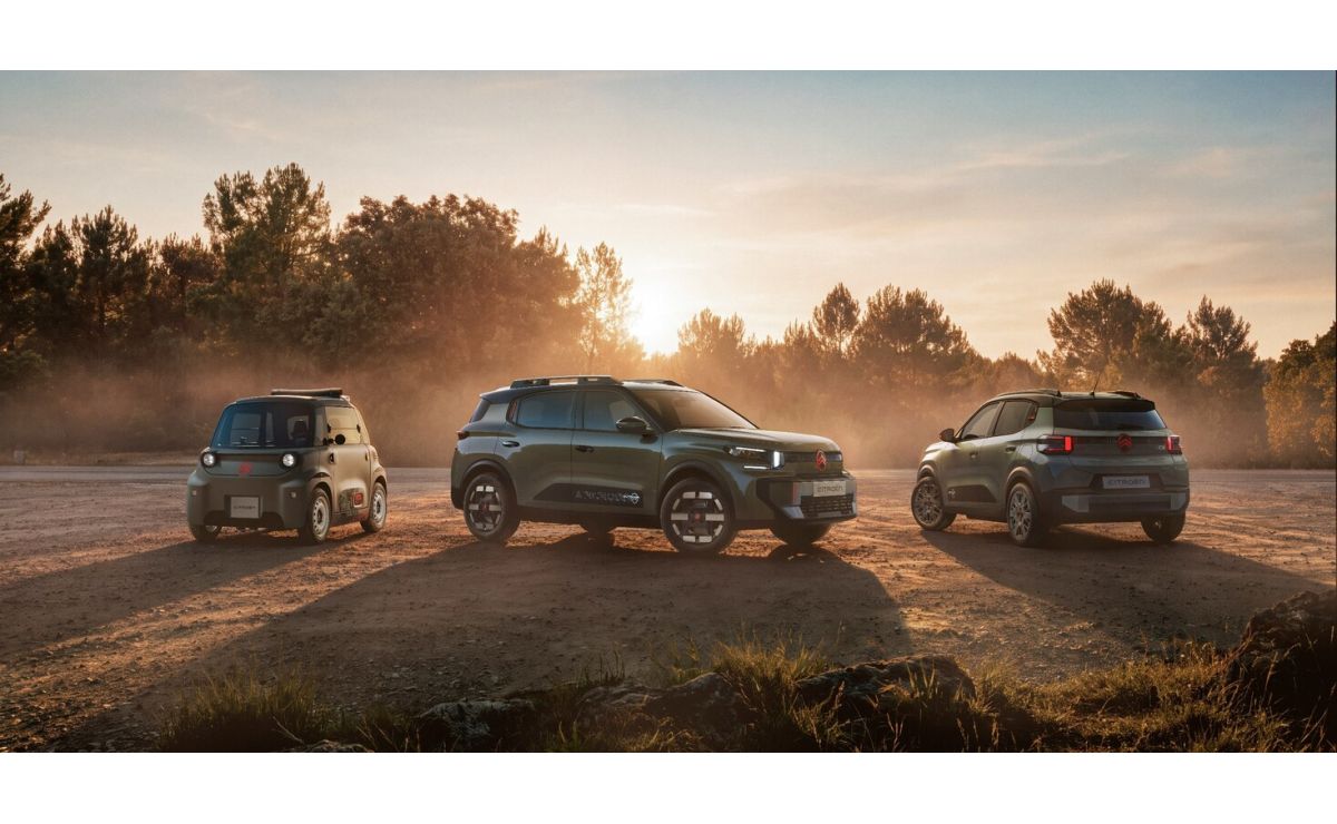 Citroën OUTDOOR: Ami, C3 Aircross i C3 na tle zachodzącego słońca