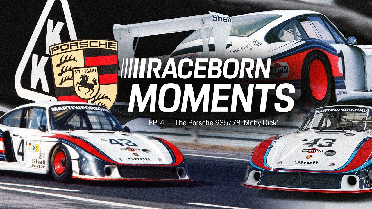 Plansza promocyjna serii wideo „Raceborn Moments” o Porsche 935/78 „Moby Dick” — grafika z tekstem