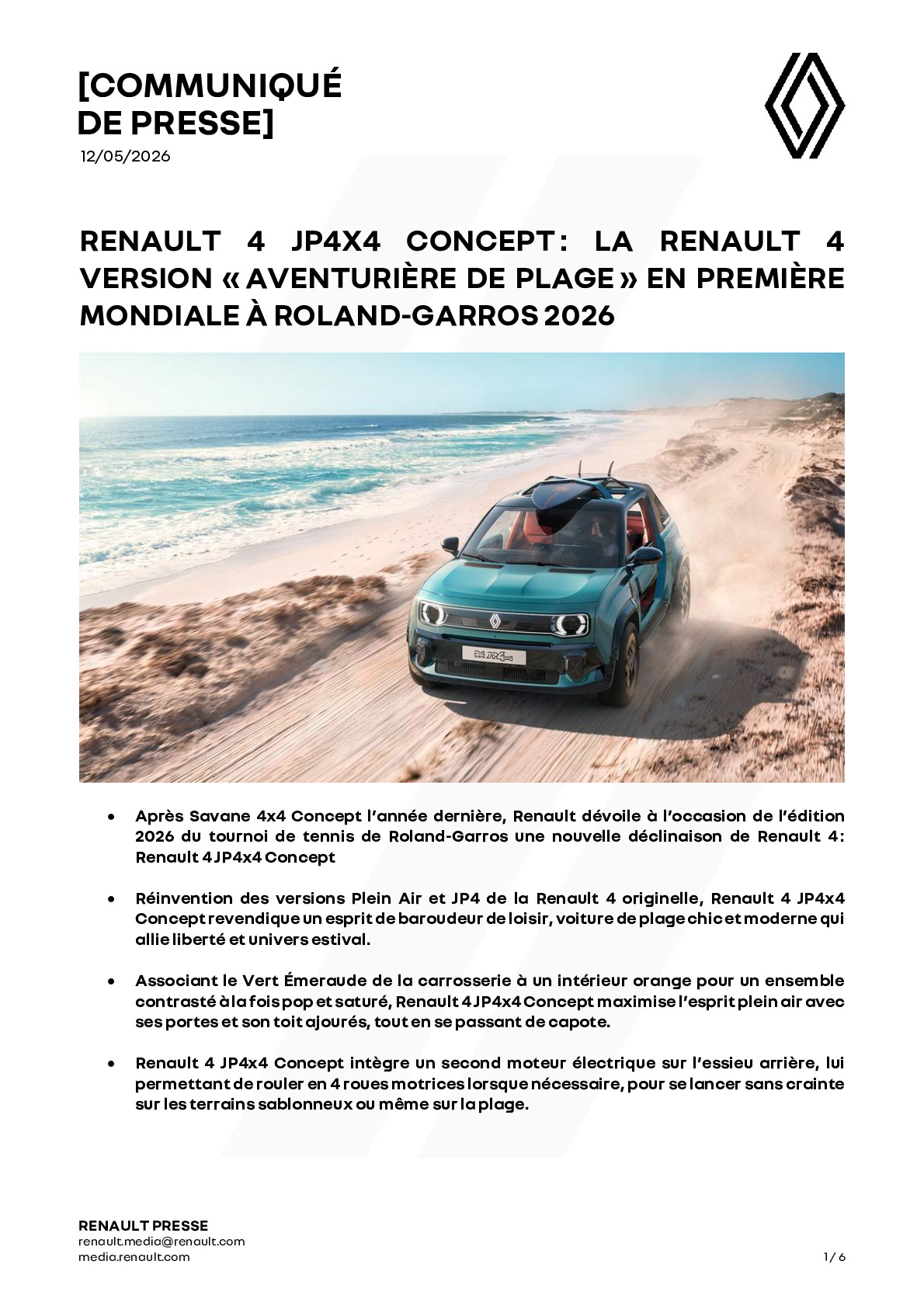 Strona komunikatu prasowego Renault z tekstem — materiał do odrzucenia