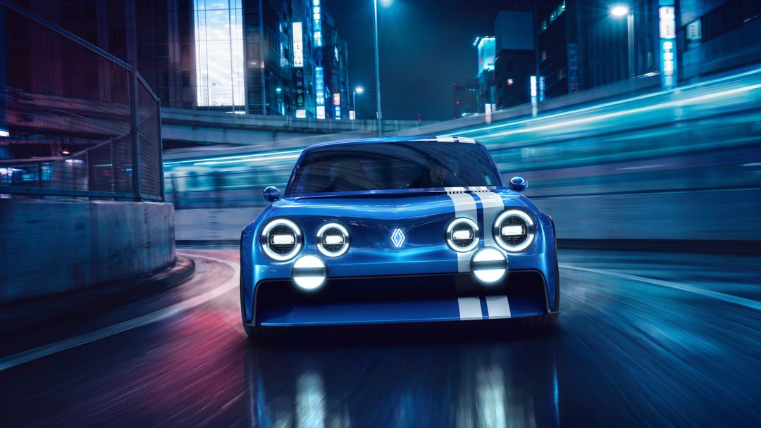 Renault 8 Gordini — przód, jazda nocą w mieście