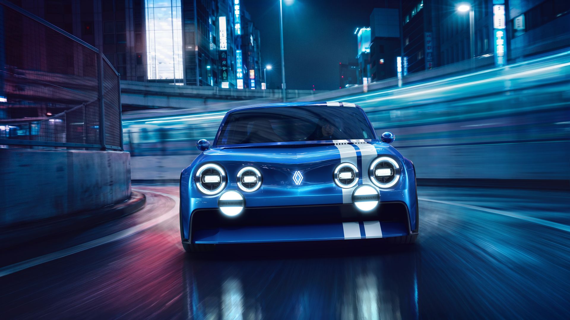 Renault 8 Gordini — przód, jazda nocą w mieście