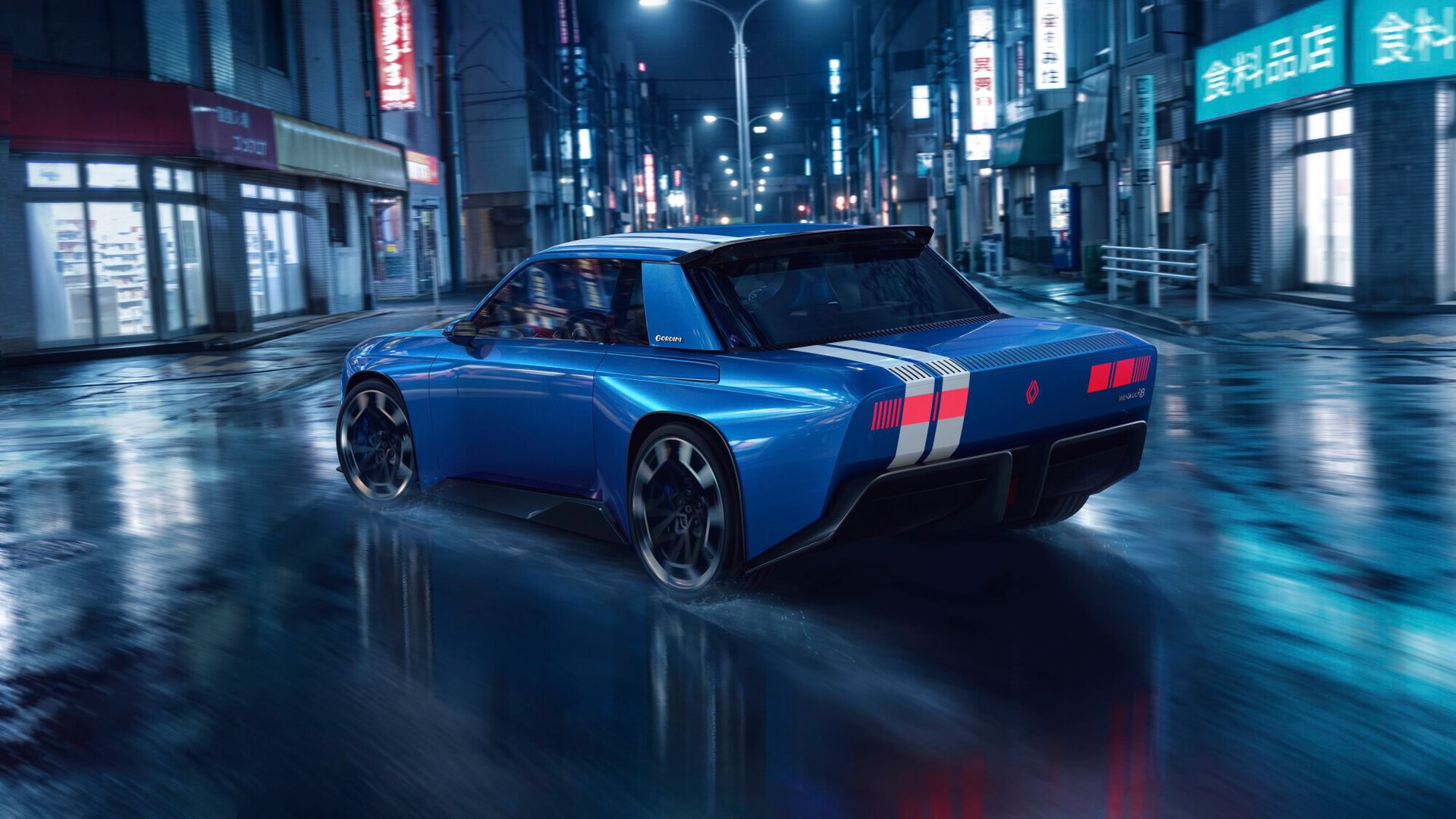 Renault 8 Gordini — tył, jazda nocą w mieście