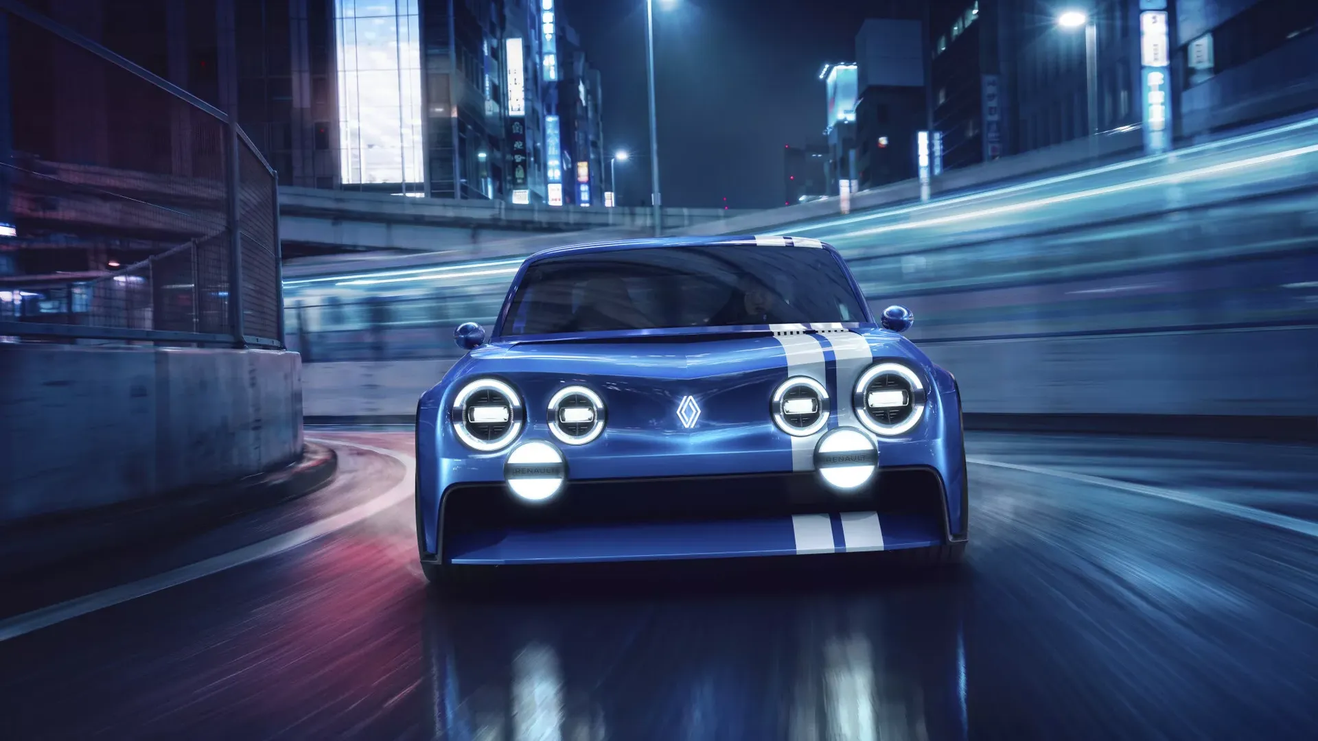 Renault 8 Gordini — przód, jazda nocą
