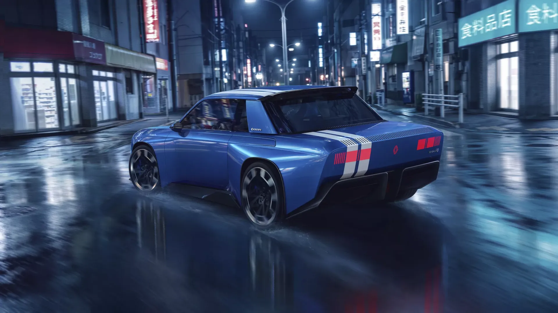 Renault 8 Gordini — tył, jazda nocą