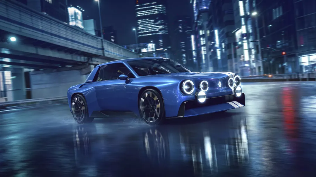 Renault 8 Gordini — boczne ujęcie, jazda nocą w mieście