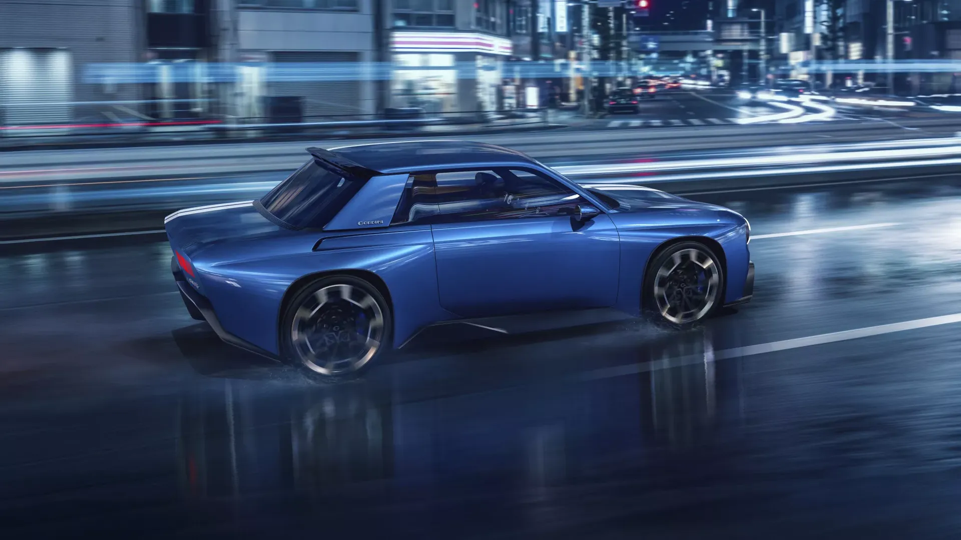 Renault 8 Gordini — boczne ujęcie, jazda nocą