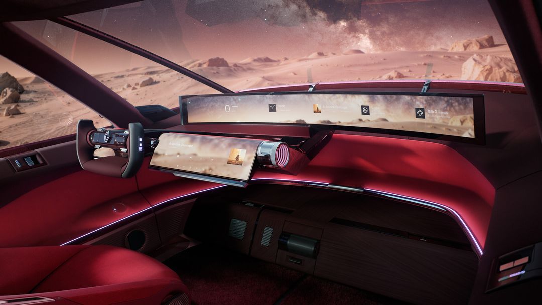 Renault E-Space Concept — wnętrze, kokpit z ekranami