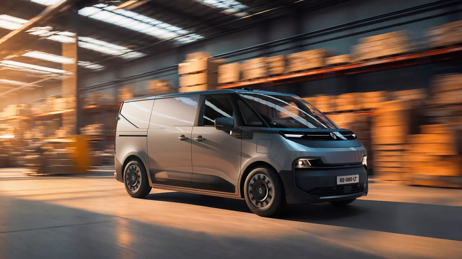 Renault Trafic Van E-Tech electric — przód, jazda w magazynie